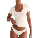 Damen figurbetontes V-Neck T-Shirt mit kurzen Ärmeln R&B