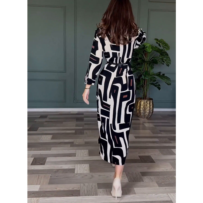 Damen Lange Tunika mit modernem geometrischen Muster R&B