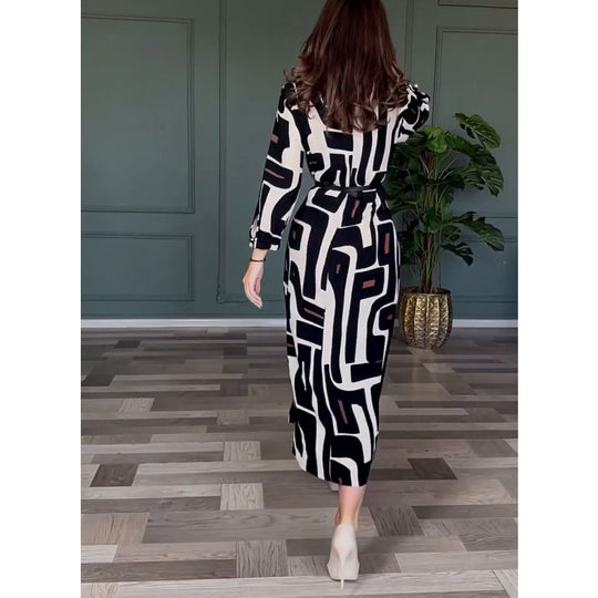 Damen Lange Tunika mit modernem geometrischen Muster R&B