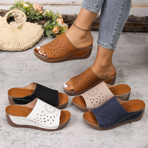 Damen Elegante und bequeme Wedge-Pantoletten mit dekorativem Lochmuster R&B
