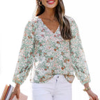 Damen Bluse mit floralen Mustern und V-Ausschnitt R&B
