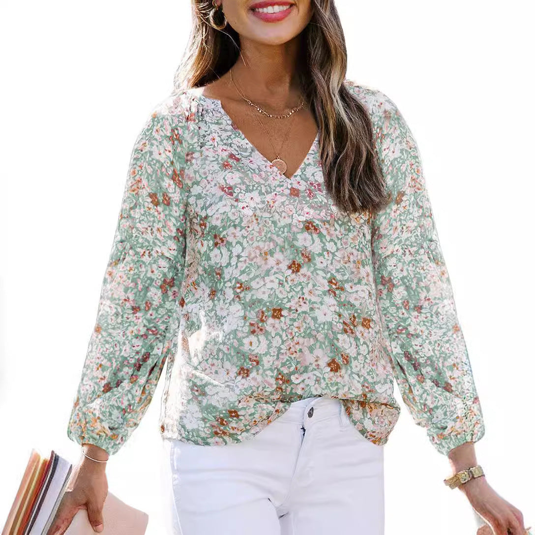 Damen Bluse mit floralen Mustern und V-Ausschnitt R&B