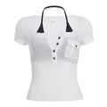Damen Kurzarmbluse mit angesagtem Henley-Design und praktischer Brusttasche R&B