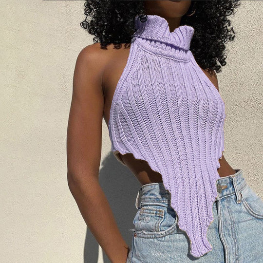 Damen cropped Stricktop mit hohem Kragen R&B