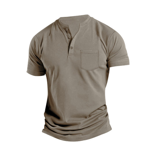 Herren Kurzarm-Henley-T-Shirt mit praktischer Brusttasche R&B