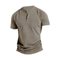 Herren nan atmungsaktives Baumwoll-Elasthan Kurzarm-Henley mit Brusttasche R&B