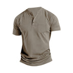 Herren nan atmungsaktives Baumwoll-Elasthan Kurzarm-Henley mit Brusttasche R&B