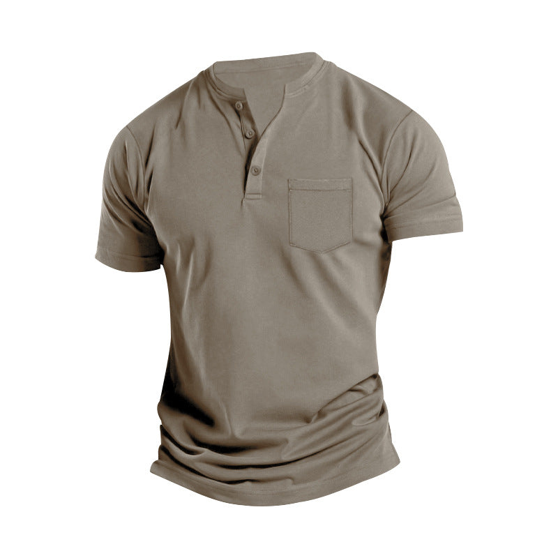 Herren nan atmungsaktives Baumwoll-Elasthan Kurzarm-Henley mit Brusttasche R&B