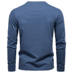 Herren nan legeres Baumwoll-Langarmshirt mit kurzer Knopfleiste und Stehkragen R&B