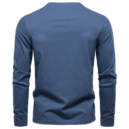 Herren nan legeres Baumwoll-Langarmshirt mit kurzer Knopfleiste und Stehkragen R&B