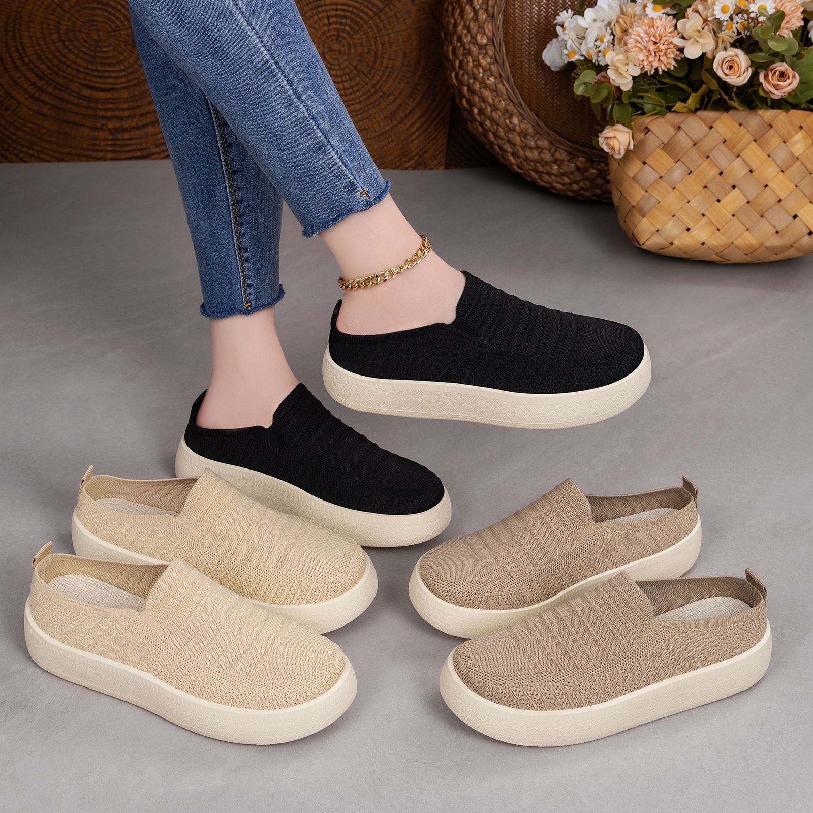 Damen Flexible Slip-On Sneakers mit leichtem Netzdesign