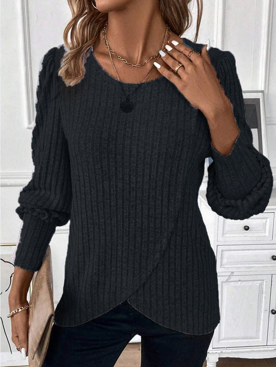 Damen Strickpullover mit raffiniertem Wickeldesign R&B