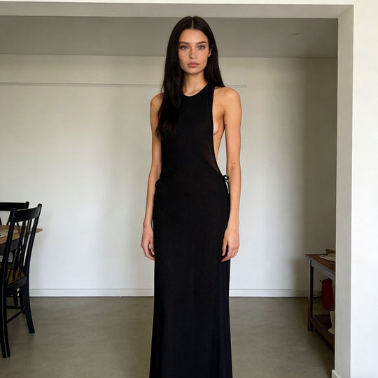 Damen Elegantes Maxikleid mit zurückhaltendem Halterdesign und Seitendetails R&B