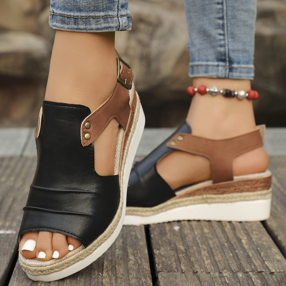 Damen elegante Plateau-Sandalen mit verstellbarem Riemen R&B
