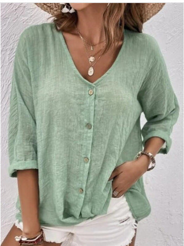 Damen Leichtes Viskosebluse mit Knopfleiste R&B