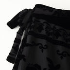 Damen eleganter Samtrock mit fransenverzierten Details und seitlichem Bindegürtel R&B