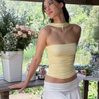 Damen Cropped Top mit Raffung und Halsschleife R&B
