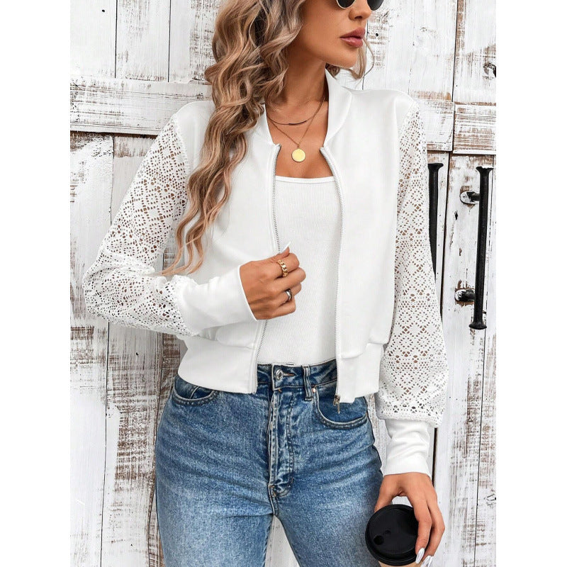 Damen Freizeitjacke mit stilvollen Spitzeinsätzen R&B