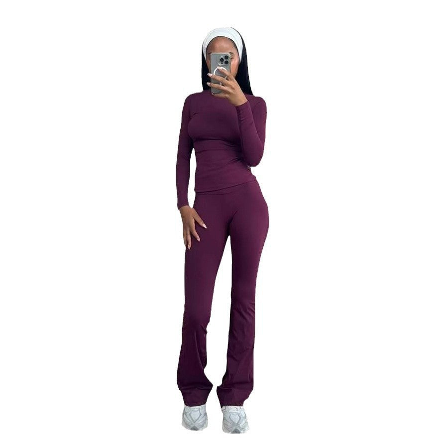 Damen Sportliches Langarmoberteil und Leggings-Set mit atmungsaktivem Stoff R&B
