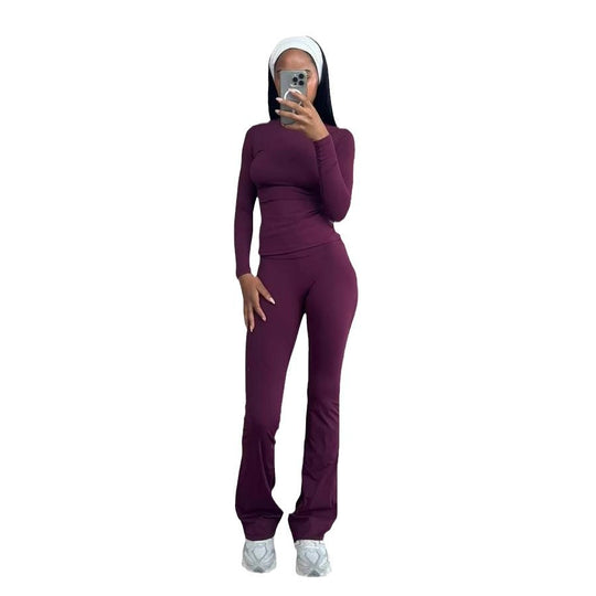 Damen Sportliches Langarmoberteil und Leggings-Set mit atmungsaktivem Stoff R&B
