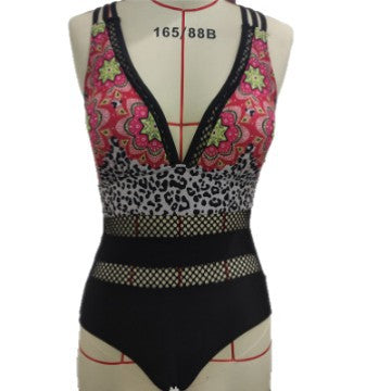 Damen Einteiler Badeanzug mit aufregendem Muster und Mesh-Details R&B