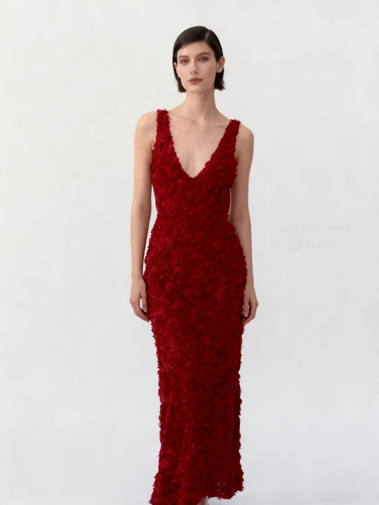 Damen Maxikleid mit opulentem Blumendesign und tiefem V-Ausschnitt R&B
