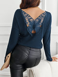 Damen Langarmshirt mit exklusivem Spitzen-Ausschnitt R&B