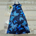 Damen Maxikleid mit schimmerndem Schmetterlingsdesign und praktischen Taschen R&B