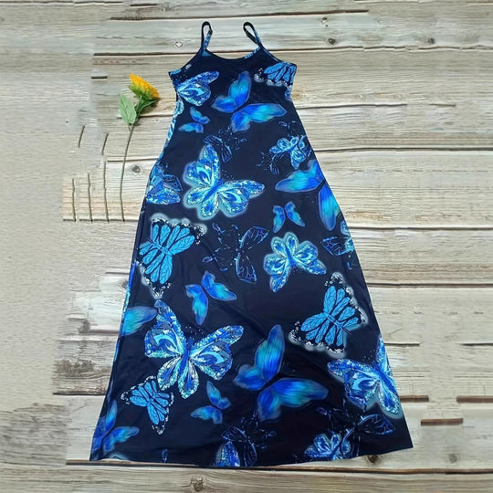 Damen Maxikleid mit schimmerndem Schmetterlingsdesign und praktischen Taschen R&B