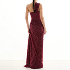 Damen elegantes Abendkleid mit asymmetrischem One-Shoulder-Design und floralem Spitzenbesatz R&B