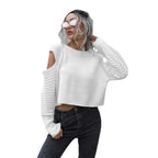 Damen Cropped Pullover mit offener Schulter und Rippstrickmuster R&B