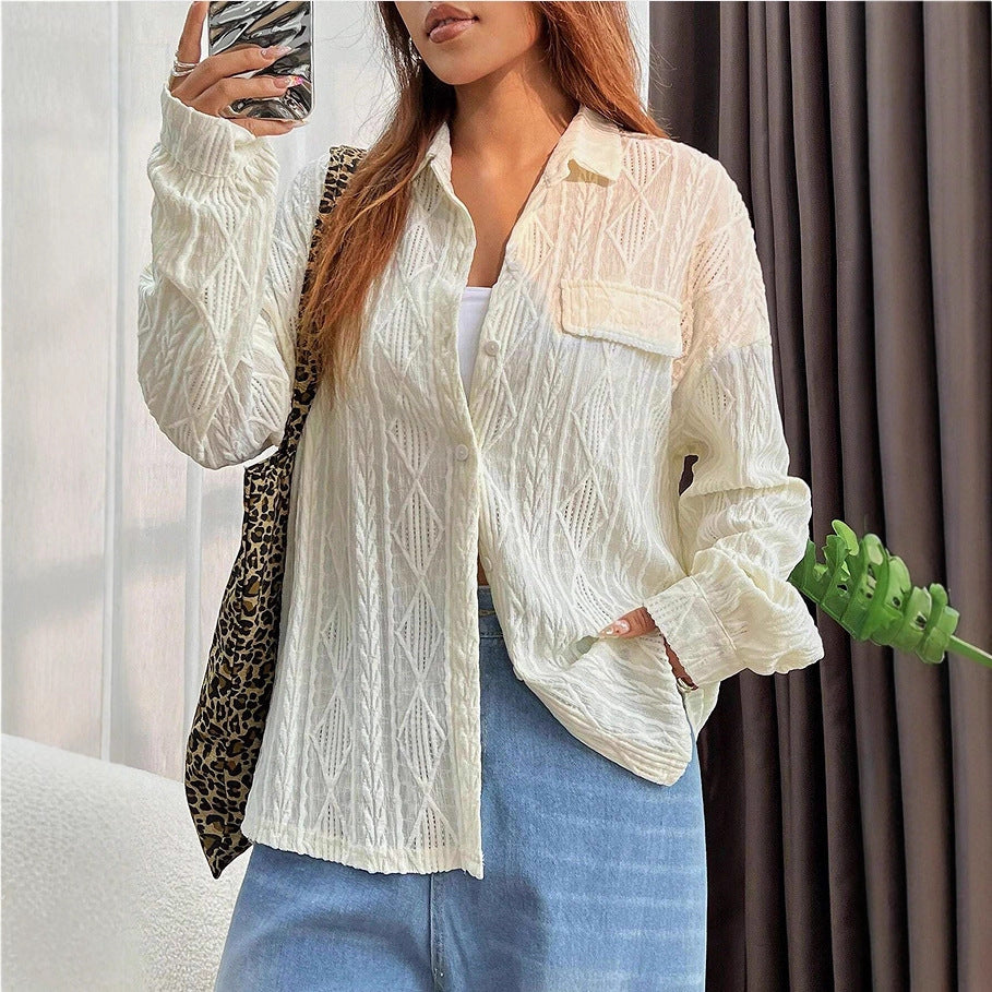 Damen lässige Bluse mit Jacquard-Muster R&B