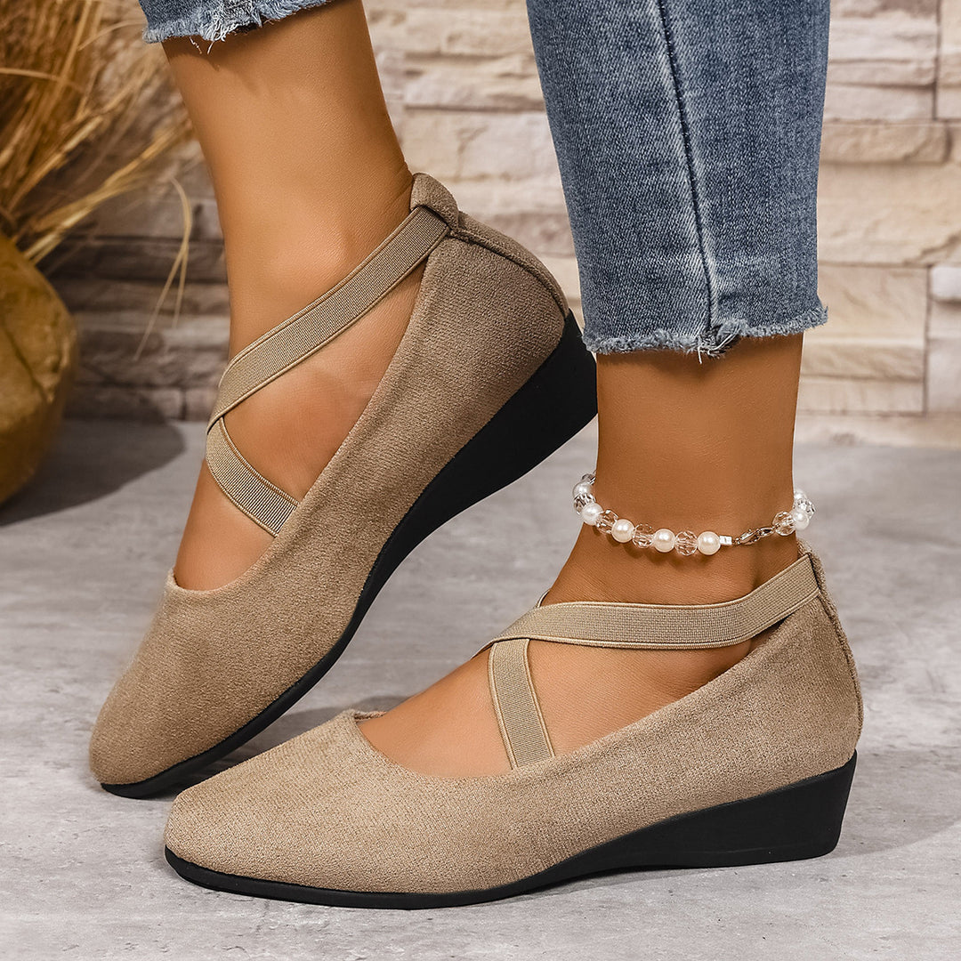 Damen Wedge-Ballerinas mit elastischem Kreuzband-Design und rutschfester Sohle R&B