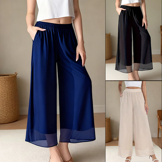 Damen Weit geschnittene Chiffon-Hose mit elastischem Taillenbund und hohen Seitentaschen R&B
