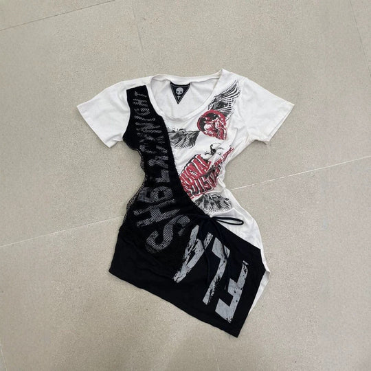 Damen lässiges T-Shirt mit einzigartigem Grafikdesign und sportlichem Mesh-Einsatz R&B