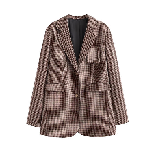 Damen elegante Karoblazer mit modernem Schnitt und praktischen Taschen R&B