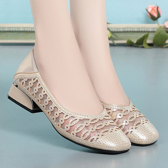 Damen Elegante Ballerinas mit funkelnden Strass-Details und komfortablem Blockabsatz R&B