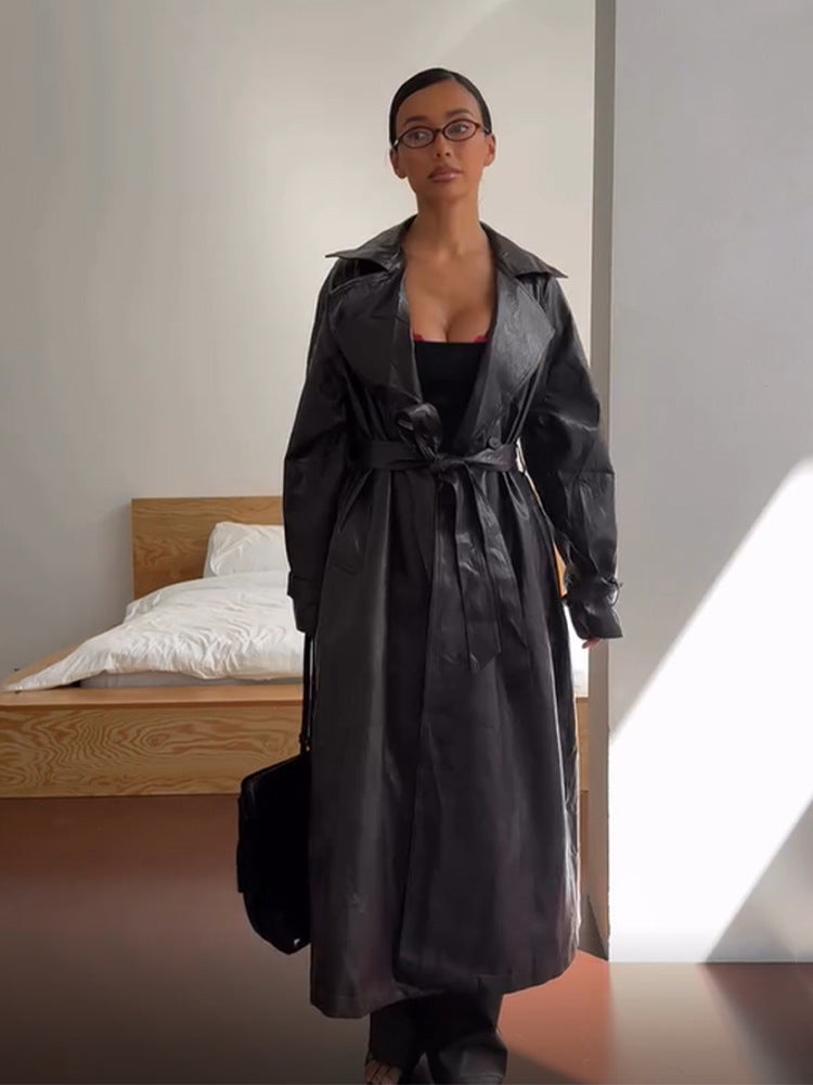 Damen Kunstleder Trenchcoat R&B