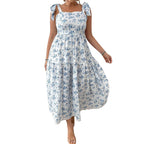 Damen Maxikleid mit floralen Mustern und schmückenden Trägern R&B