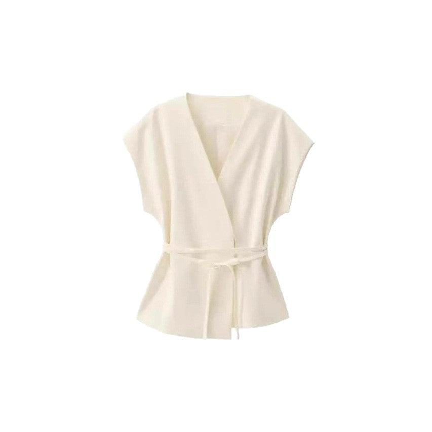 Damen elegantes Wickeloberteil und weite Palazzo-Hose Set R&B
