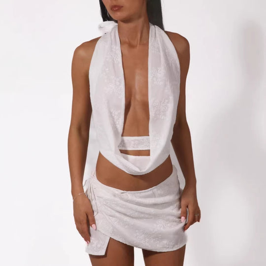 Damen Verspieltes Bauchfreies Top mit asymmetrischen Rüschendetails R&B
