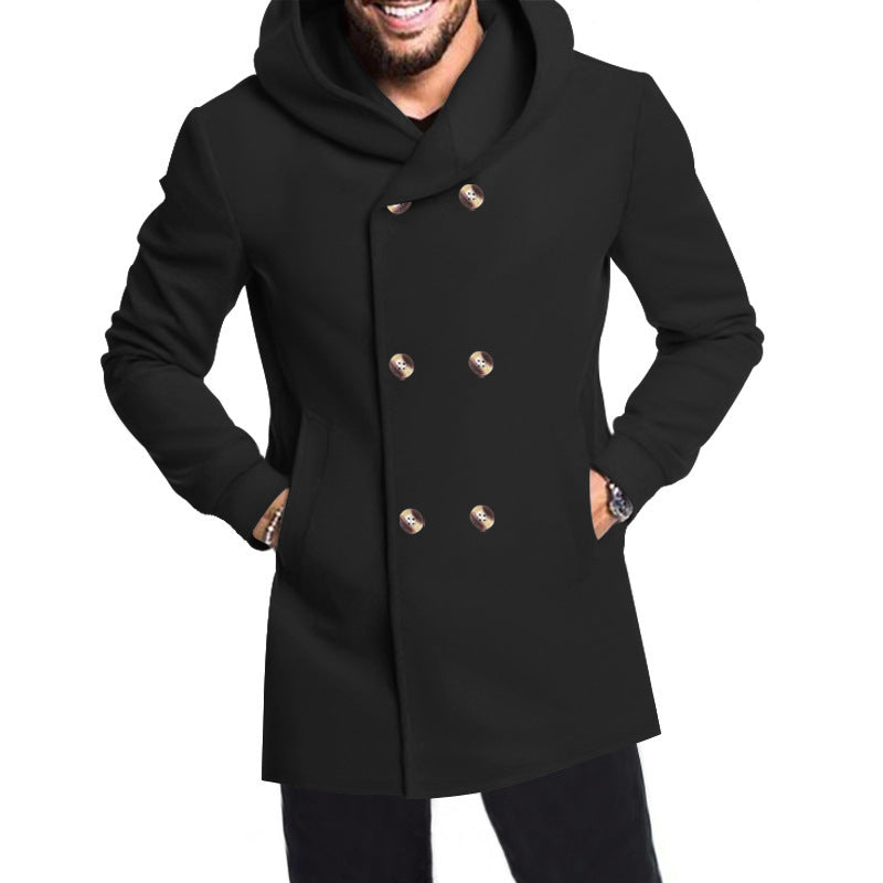 Herren eleganter und warmer Mantel mit doppelter Knopfleiste und großen Taschen R&B
