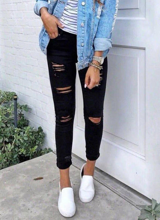 Damen Skinny Jeans mit modischen Rissen R&B