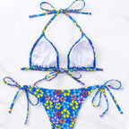 Damen Triangel-Bikini mit floralem Print und verstellbaren Schnüren R&B