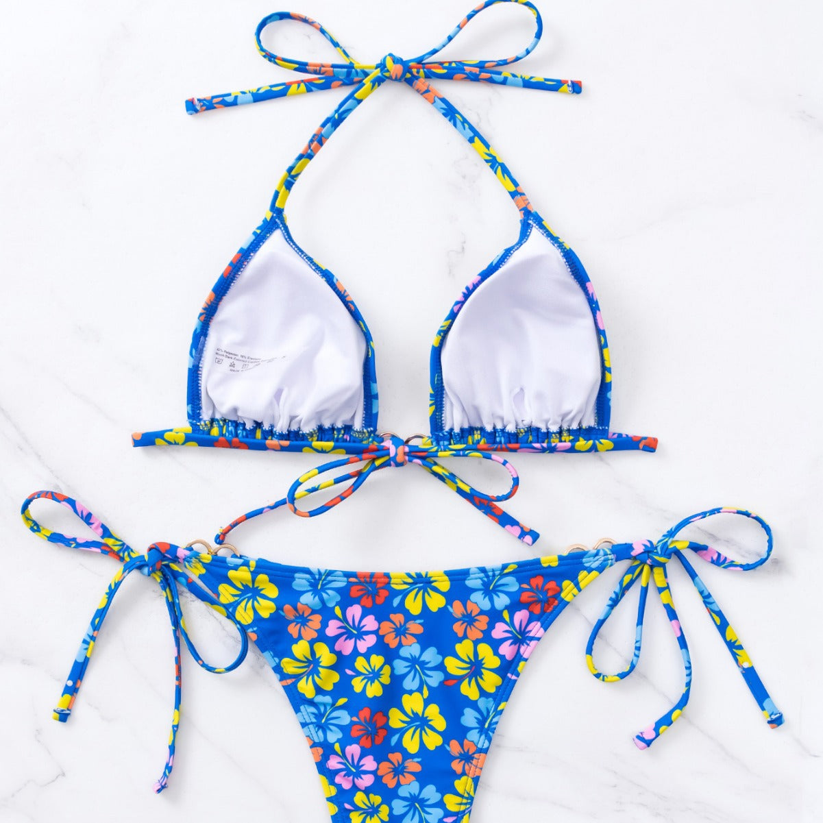 Damen Triangel-Bikini mit floralem Print und verstellbaren Schnüren R&B