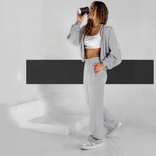 Damen lässiges Sport-Set aus Hoodie und Jogginghose mit praktischen Taschen R&B