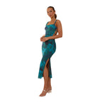 Damen Figurbetontes Midi-Kleid mit seitlichem Schlitz und Schulterträgern R&B