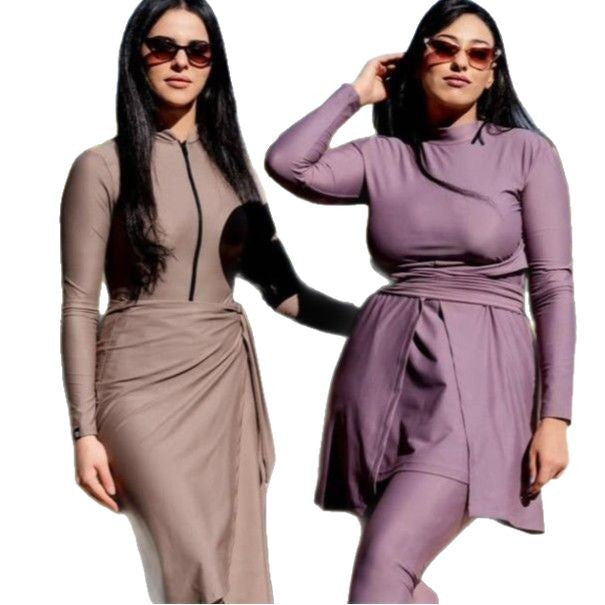 Damen modischer Langarm-Badeanzug mit Wickeldetail R&B