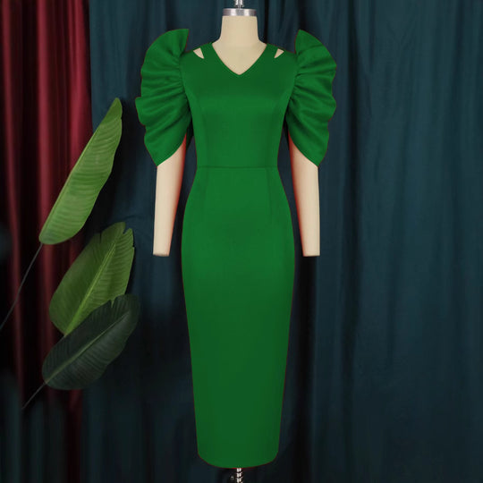 Damen Elegantes Midi-Kleid mit voluminösen Puffärmeln R&B