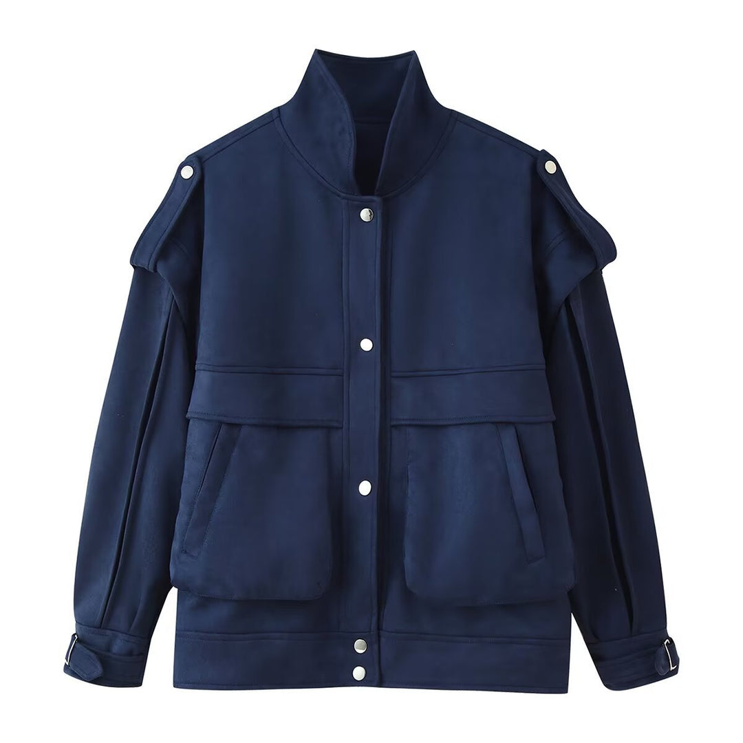 Damen Modische Utility-Jacke mit hohen Kragen und praktischen Taschen R&B